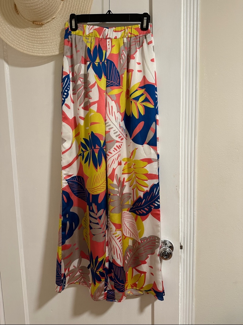 Tropical Print wide leg pants - Yellow, Blue & Pink